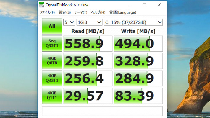 CrystalDiskMark6によるM.2 SSDのスコア